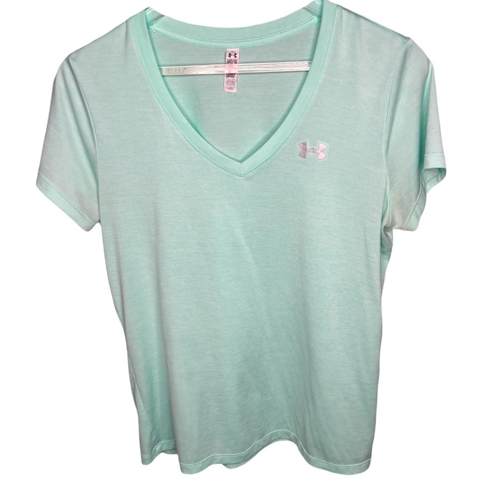 Under Armour Blue/Green Loose Coupe Heat Gear V Neck Top